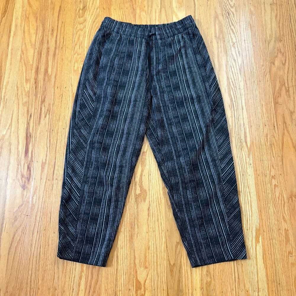 ATHLETA Black White Stripes Workout Lounge Drawstring Joggers Womens Size 10